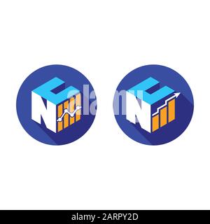 Police cubique N C avec symbole du logo financier, alphabet isométrique vectoriel Illustration de Vecteur