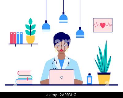 médecin assis au bureau Illustration de Vecteur