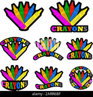 Icon Set crayons de couleur montrant différentes organisées avec différentes variations du mot crayons Illustration de Vecteur