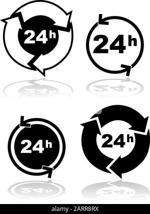 Ensemble d'icônes affichant quatre représentations différentes d'un service 24 heures sur 24 Illustration de Vecteur