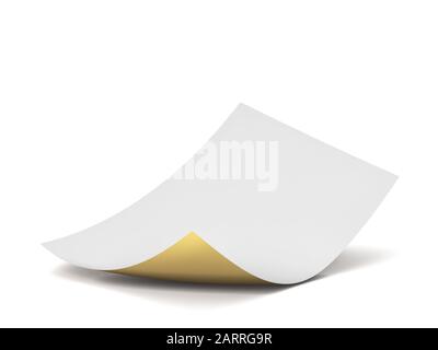 Feuille de papier vierge. illustration tridimensionnelle isolée sur fond blanc Banque D'Images