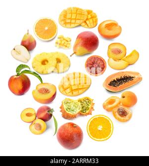 Beaucoup de fruits différents sur fond blanc Banque D'Images