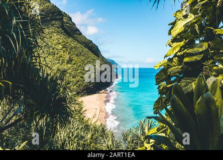 Vue Randonnée Kalalau Kauai Banque D'Images