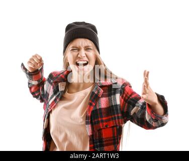 Portrait de femme sur fond blanc Banque D'Images