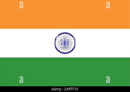 Drapeau National De L'Inde. Tricolore horizontal rectangulaire de safran profond, blanc et vert avec Ashoka Chakra en bleu marine au centre. Proport correct Illustration de Vecteur