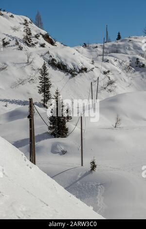 Câbles électriques recouverts de neige Banque D'Images