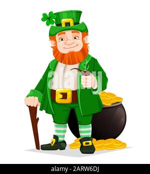 Personnage de dessin animé de lepreun. Bonne journée de Saint Patrick. Illustration de Leprechaun. Vecteur de stock Illustration de Vecteur