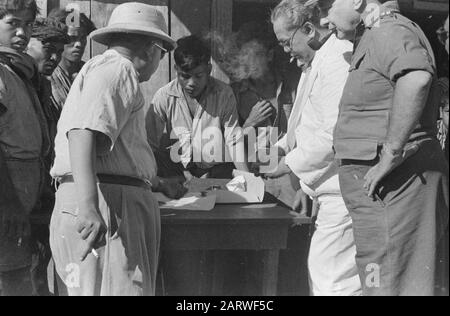 Visite d'orientation sur la côte est de Sumatra de Karo-plateau (SOK) les 6 et 7 mars a le Wali Negara du Negara Sumatera Timoer, Dr. T. Mansuer en compagnie de Tengkoe Hafas et le chef du Service d'information, M. [Orang Kaya] Ramli a effectué une visite d'orientation dans une partie de la côte est, à savoir l'annotation du Karo-plateau: Bourse générale droite Date: 6 mars 1948 lieu: Indonésie, Antilles orientales néerlandaises, Sumatra Banque D'Images