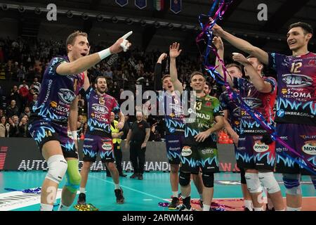 Pérouse, Italie, 29 Jan 2020, monsieur sicoma monini célèbre le vittoria pendant Sir Sicoma Monini Pérouse vs Tours VB - Volleybal Champions League Men Championship - crédit: LPS/Loris Cerquiglini/Alay Live News Banque D'Images