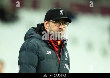 Londres, ANGLETERRE - 29 JANVIER Jurgen Klopp, responsable de Liverpool, lors du match de la Premier League entre West Ham United et Liverpool au London Stadium, Stratford, le mercredi 29 janvier 2020. (Crédit: Leila Coker | MI News) la photographie ne peut être utilisée qu'à des fins de rédaction de journaux et/ou de magazines, licence requise à des fins commerciales crédit: Mi News & Sport /Alay Live News Banque D'Images