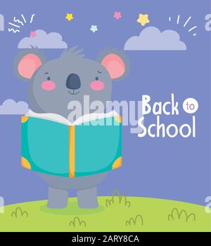 retour à l'éducation scolaire mignon koala livre de lecture connaissance illustration vectorielle Illustration de Vecteur