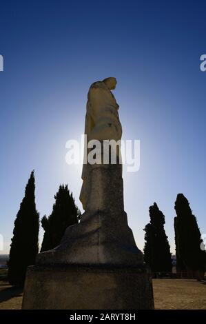 STATUEOF EMPORAR TRAJAN, RUINE ROMAINE D'ITALICA, SANTIPONCE, ANDALOUSIE, ESPAGNE Banque D'Images