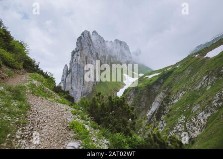 Falaise dans les montagnes de Kreuz à Appenzell, Suisse Banque D'Images