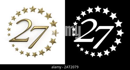 Numéro 27 (numéro vingt-sept) célébration anniversaire design avec un cercle d'étoiles d'or sur un fond blanc avec ombre et canal alpha. I tridimensionnel Banque D'Images