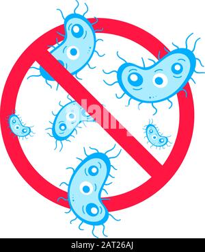 Stopper les virus et bactéries ou microbes prohobition mauvais signe. Gros virus ou pierres précieuses dans le cercle de la défense d'arrêt rouge télévision style design vector illustration iso Illustration de Vecteur