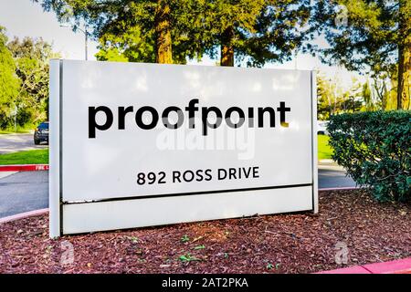 29 janvier 2020 Sunnyvale / CA / USA - logo Proofpoint à leur siège social dans la Silicon Valley; Proofpoint est une entreprise de sécurité d'entreprise qui fournit Banque D'Images