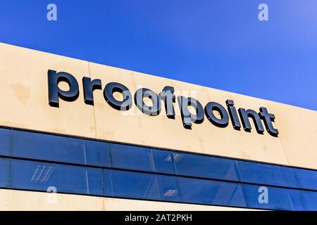 29 janvier 2020 Sunnyvale / CA / USA - logo Proofpoint à leur siège social dans la Silicon Valley; Proofpoint est une entreprise de sécurité d'entreprise qui fournit Banque D'Images