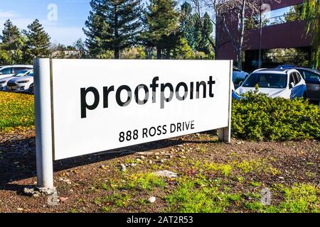 29 janvier 2020 Sunnyvale / CA / USA - logo Proofpoint à leur siège social dans la Silicon Valley; Proofpoint est une entreprise de sécurité d'entreprise qui fournit Banque D'Images