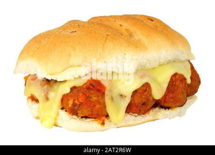 Meatball et sandwich au fromage fondu isolés sur un fond blanc Banque D'Images