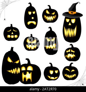 Collection de différentes couleur noir pour l'Halloween pumpkins illustré de modèles Illustration de Vecteur