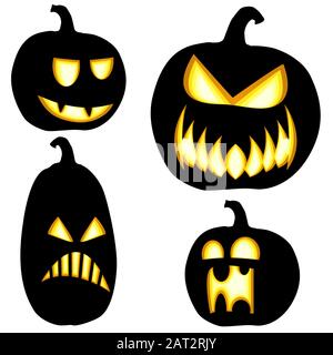 Collection de différentes couleur noir pour l'Halloween pumpkins illustré de modèles Illustration de Vecteur