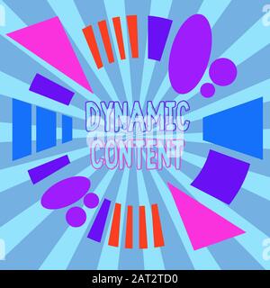 Signe texte indiquant le contenu dynamique. Photo d'entreprise présentant du contenu Web qui change en fonction du comportement de l'utilisateur asymétrique inégale forme pour Banque D'Images