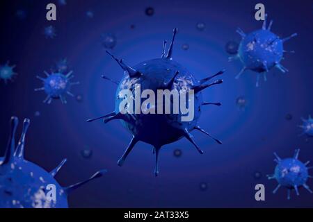 Gros plan du virus Microscope de rendu. Illustration 3-D virus causant des maladies infectieuses, diminution de l'immunité exemple hépatite, H1N1, VIH, GRIPPE, AIDE Banque D'Images