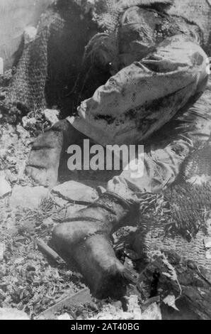 [DLC} A Brûlé chinois/Malang Dans la rue Gadang à Malang (East Jawa) 21 chinois - après avoir été abusé - sont enfermés dans une conserie. Le bâtiment a alors été incendié, donc les Chinois ont été tués dans les flammes. L'auteur principal de ce crime odieux est une certaine Lasmoe, qui, par sa méthode d'intimidation de la population, s'est sentie si sûre qu'il a été laissé à Malang lorsque les troupes néerlandaises ont occupé cette ville. En direction de la population, il a été capturé, de sorte qu'il ne puisse pas échapper à sa justice Annotation: DJK Date: Juillet 1947 lieu: Indonésie, Pays-Bas Indes orientales Banque D'Images