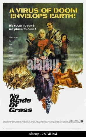 Pas de lame d'herbe (1970) dirigée par Cornel Wilde et avec Nigel Davenport, Jean Wallace, John Hamill, Wendy Richard et Lynne Frederick. Un virus détruit toutes les cultures céréalières provoquant la famine et le chaos dans le monde entier, un homme tente de s'échapper de Londres avec sa famille et de recommencer ; basé sur le roman de science-fiction apocalyptique de 1956 The Death of Grass de John Christopher. Banque D'Images