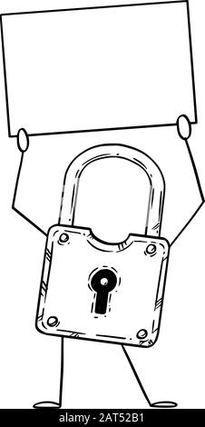 Illustration vectorielle d'un cadenas ou d'un cadenas contenant un panneau vide à la main.sécurité ou confidentialité de la publicité ou de la conception marketing. Illustration de Vecteur