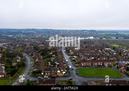 Vue aérienne, images d'un immeuble du conseil, appartements, maisons pour la population croissante, immigration et zones pauvres Banque D'Images
