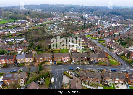 Vue aérienne, images d'un immeuble du conseil, appartements, maisons pour la population croissante, immigration et zones pauvres Banque D'Images