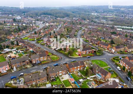 Vue aérienne, images d'un immeuble du conseil, appartements, maisons pour la population croissante, immigration et zones pauvres Banque D'Images