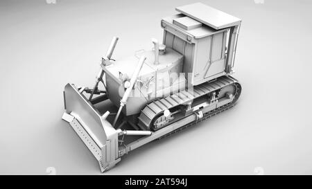 Bulldozer blanc. Concept d'idée minimale. illustration tridimensionnelle. Banque D'Images