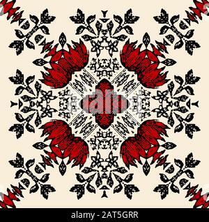 Motif carré symétrique tissé couleur abstraite médiéval sans couture Illustration de Vecteur