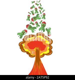 Bombe Atomique Verte Avec Signe De Rayonnement. Fusée Nucléaire. Icône Arme. Explosion Flash, Explosion Du Dessin Animé, Explosion Nucléaire. Illustration de Vecteur