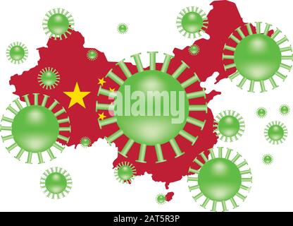 Coronavirus sur le fond de la carte de la Chine . L'épidémie de coronavirus-nCoV 2019. Illustration de Vecteur