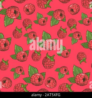 Motif brillant sans coutures avec framboises dans un style vintage Illustration de Vecteur