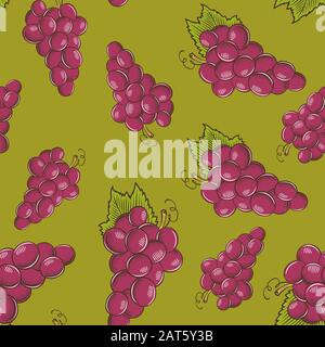 Motif sans couture avec raisins rouges sur fond vert, style vintage Illustration de Vecteur