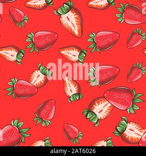 Motif rouge sans couture avec fraises dans un style vintage Illustration de Vecteur