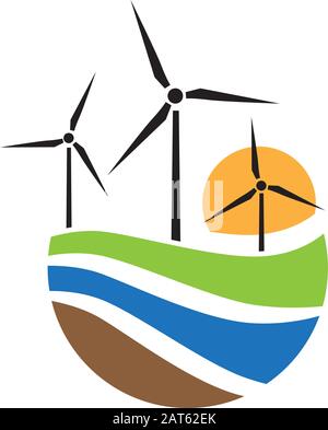 paysage abstrait et éoliennes, élément de conception graphique vectoriel Illustration de Vecteur