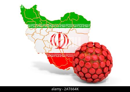 Concept de virus en Iran, rendu tridimensionnel isolé sur fond blanc Banque D'Images