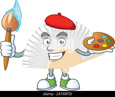 Icône de mascotte de peintre chinois pliant élégant avec brosse Illustration de Vecteur