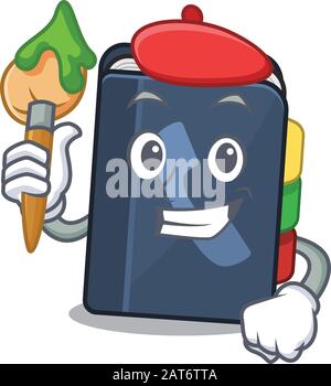 Personnage de dessin animé du carnet de téléphone artiste avec une brosse Illustration de Vecteur