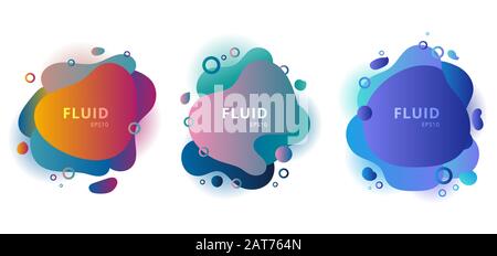 Ensemble de formes fluides modernes abstraites badges couleur éléments graphiques sur fond blanc. Bannières gradient avec forme liquide fluide. Modèle de conception Illustration de Vecteur