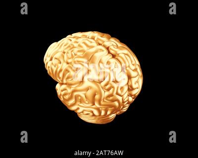 Illustration tridimensionnelle du cerveau humain en or isolé Banque D'Images