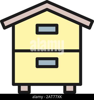 Ruche en bois, ruche, ruche, ruelle, apiculture, apiculture couleur plate icône. Illustration de Vecteur