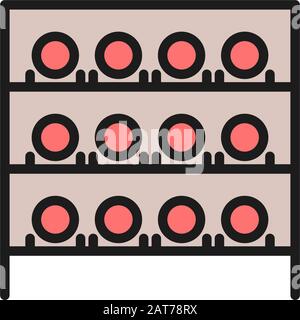 Cave à vin, bouteilles sur les étagères, armoire à vins icône ligne de couleur plate. Illustration de Vecteur