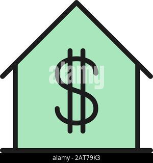 Maison avec dollar signe, vente de l'appartement plat couleur icône de ligne. Illustration de Vecteur