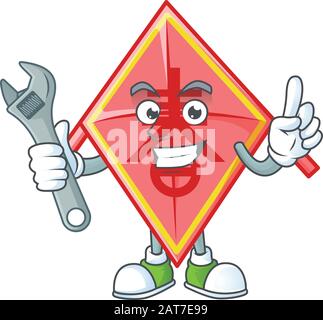 Motif personnage de dessin animé en kite rouge chinois Smart Mechanic Illustration de Vecteur
